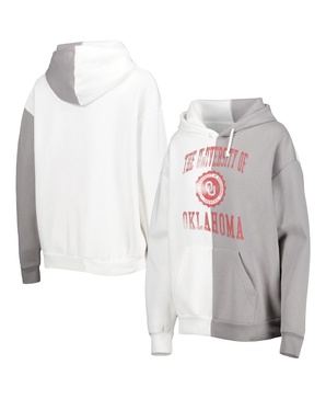 Women's Gray and White Oklahoma Sooners Split Pullover Hoodie