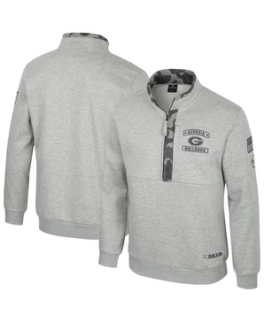 Men's Heather Gray Georgia Bulldogs OORAH OHT Military Appreciation Fleece Quarter-Zip Jacket