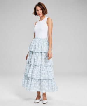 Women's Cotton Printed Tiered Maxi Skirt, Exclusively at Macy's