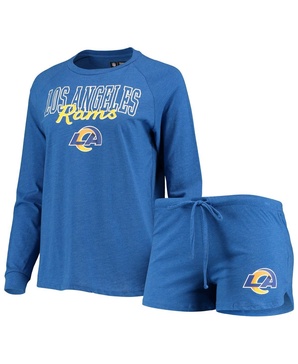 Women's Royal Los Angeles Rams Meter Knit Long Sleeve Raglan Top and Shorts Sleep Set