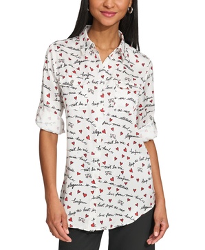 Women's Whimsical-Print Roll-Sleeve Top