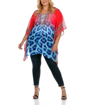 Plus Size Criss-Cross Neckline Animal Print Caftan Top