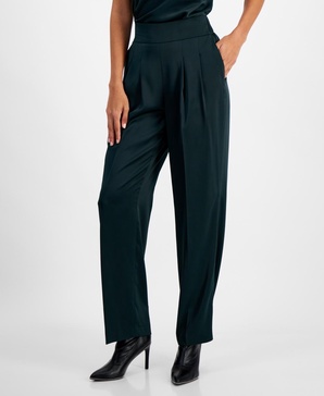 Women's Satin High Rise Pleat-Front Wide Leg Pants, Created for Macy's