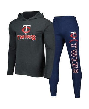 Men's Heather Navy/Heather Charcoal Minnesota Twins Meter Pullover Hoodie Joggers Set