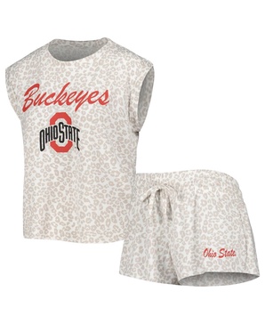 Women's Cream Ohio State Buckeyes Montana T-shirt and Shorts Sleep Set