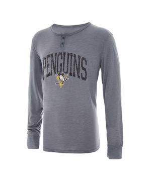 Men's Gray Distressed Pittsburgh Penguins Takeaway Henley Long Sleeve T-shirt