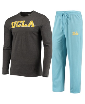 Men's Light Blue, Heathered Charcoal Distressed UCLA Bruins Meter Long Sleeve T-shirt and Pants Sleep Set