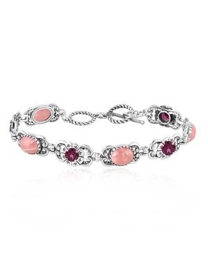 Sterling Silver Rhodochrosite Rhodolite Garnet Concha Link Bracelet, Size Medium