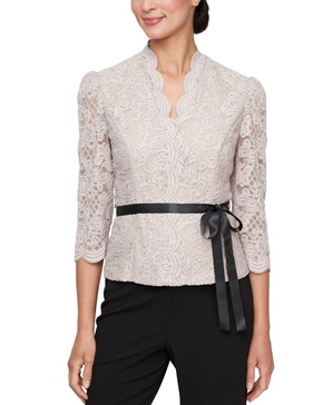 Women's Lace Belted 3/4-Sleeve Blouse