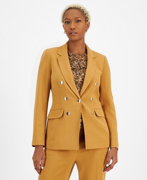 Women's Textured Crepe Notch-Lapel Faux-Double-Breasted Blazer, Created for Macy's 