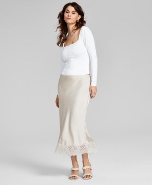 Women's Lace-Trim Pull-On Midi Skirt, Created for Macy's