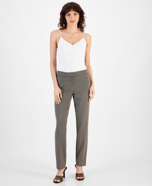 Women's Houndstooth Mid-Rise Straight-Leg Ankle Pants, Created for Macy's 