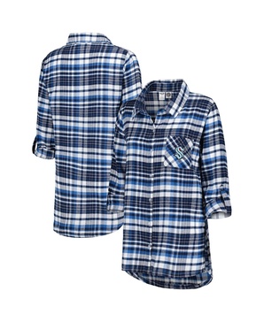 Women's Deep Sea Blue Seattle Kraken Mainstay Flannel Full-Button Three-Quarter Sleeve Nightshirt