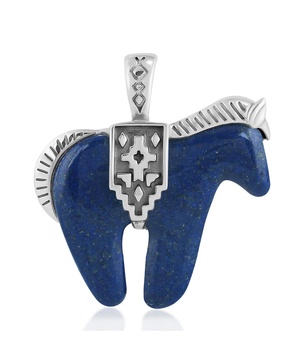 Sterling Silver Lapis Gemstone Spirit Horse Pendant Enhancer