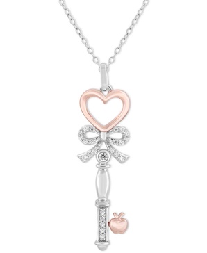 Diamond Snow White Apple Key Pendant Necklace (1/10 ct. t.w.) in Sterling Silver & Rose Gold-Plate, 16" + 2" extender