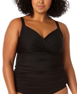 Plus Size Surplice-Neck Ruched Tankini Top