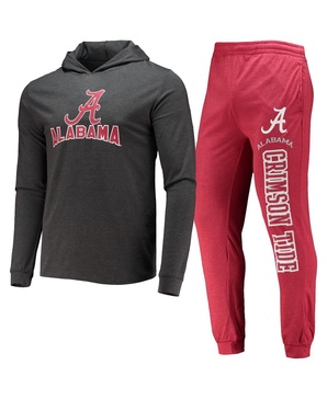 Men's Crimson, Charcoal Alabama Crimson Tide Meter Long Sleeve Hoodie T-shirt and Jogger Pants Set