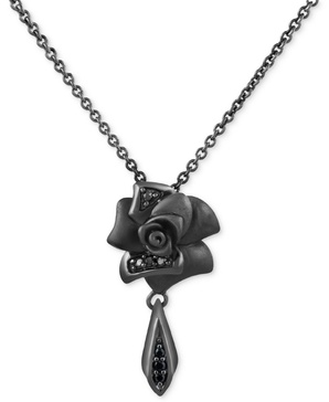 Black Diamond (1/20 ct. t.w.) Maleficent Flower 18" Pendant Necklace  in Black Rhodium-Plated Sterling Silver 