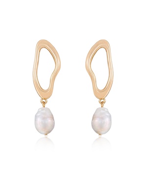 Open Circle 18K Gold-Plated and Cultured Freshwater Pearl Dangle Earrings