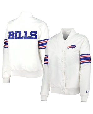 Women's White Buffalo Bills Line Up Satin Full-Snap Varsity Jacket