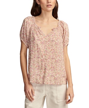 Women's Notched Short-Sleeve Peasant Top