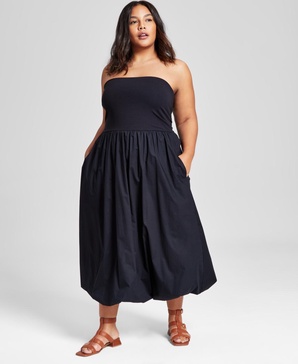 Plus Size Cotton Strapless Bubble Dress, Created for Macy's 