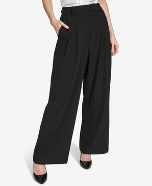 Women's Mid-Rise Pleat-Front Wide-Leg Pants