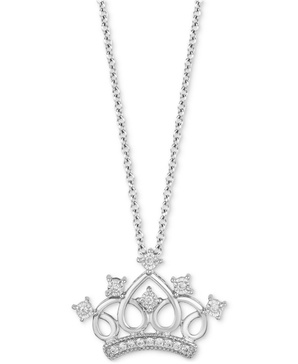 Diamond Majestic Princess Crown 18" Pendant Necklace (1/10 ct. t.w.) in Sterling Silver