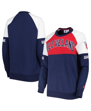 Women's Navy, Red Cleveland Guardians Baseline Raglan Pullover Sweatshirt