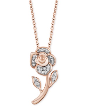 Diamond Belle Rose 18" Pendant Necklace (1/10 ct. t.w.) in 14k Rose Gold-Plated Sterling Silver