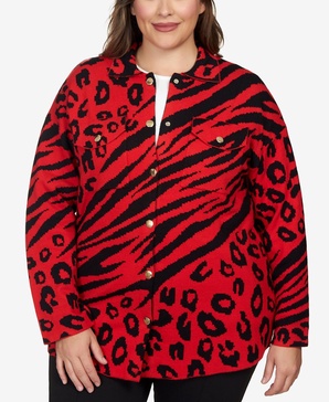 Plus Size Animal Print Shacket Sweater