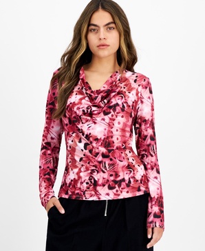 Petite Printed Knit Cowlneck Long-Sleeve Top, Created for Macy's