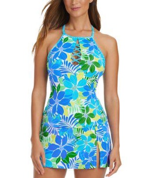 Women's Cross-Strap Tankini Top & High-Waisted Swim Skirt