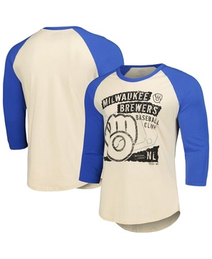 Men's Cream/Royal Milwaukee Brewers Raglan 3/4-Sleeve T-Shirt