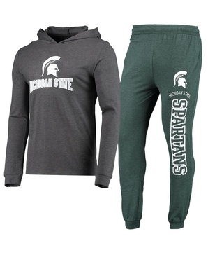 Men's Heathered Green, Heathered Charcoal Michigan State Spartans Meter Long Sleeve Hoodie T-shirt and Jogger Pants Set