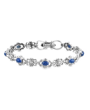 Sterling Silver Lapis Gemstone Concha Link Bracelet, Size Medium