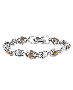 Sterling Silver Tiger's Eye Gemstone Concha Link Bracelet, Size