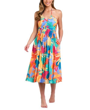 Women's Fantasy Resort Printed Halter Midi Dress