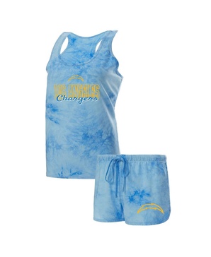 Women's Powder Blue Los Angeles Chargers Billboard Scoop Neck Racerback Tank Top and Shorts Sleep Set