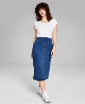 Women's Cap-Sleeve T-Shirt & Denim Midi Skirt, Created for Macy's