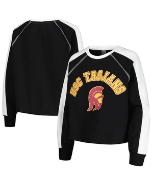 Women's Black USC Trojans Blindside Raglan Cropped Pullover Sweatshirt