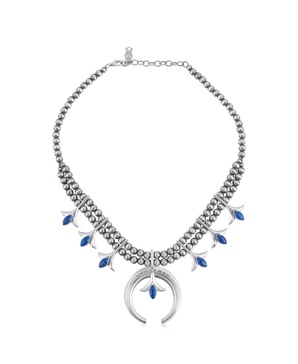 Sterling Silver and Denim Lapis Gemstone Squash Blossom Necklace, 17 - 20 Inches