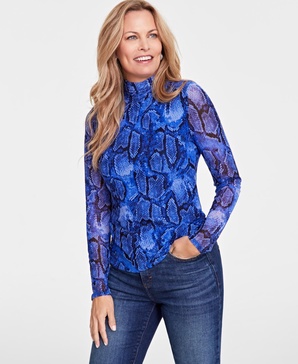  I.N.C. International Concepts Women's Snakeskin-Print Mesh Turtleneck, Created for Macy's