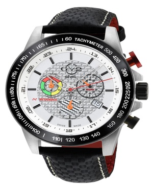 Men's Scuderia Black Leather Watch 45mm