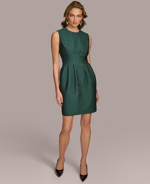 Women's Jewel-Neck Metallic Jacquard Dress