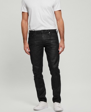 Men's Coated Denim Slim Tapered Zip Jeans