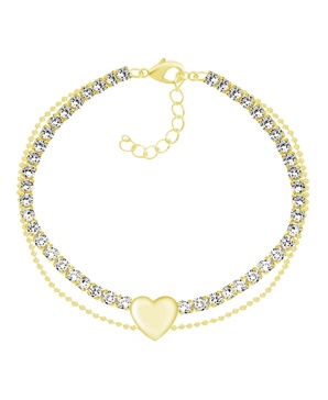 Crystal & Heart Double Row Ankle Bracelet