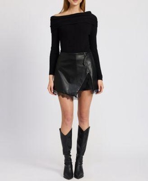 Genette Long-Sleeve Sweater Bodysuit & Jett Faux-Leather Skort