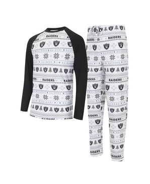 Men's White, Black Las Vegas Raiders Tinsel Raglan Long Sleeve T-shirt and Pants Sleep Set