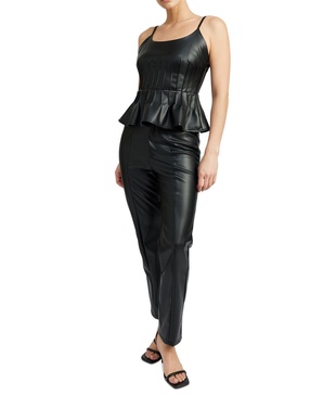 Women's Mya Faux-Leather Sleeveless Peplum Top